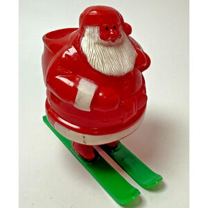 Vintage Rosbro E Rosen Hard Plastic Santa Skiing Christmas Candy Container 1950s